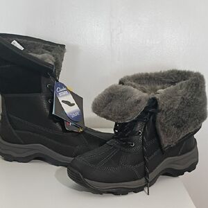 Clarks Arctic Venture Black Leather Suede Cold Weather Boots Women's Size 9.5